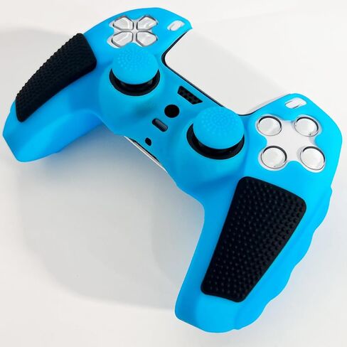 Blue Glow in the Dark Silicone Protective Case for PS5 Controller, Anti-Slip Thick Soft Cover, Includes 8-in-1 Thumb Grip Caps + 2 Cat Paw Caps – Ergonomic Shockproof in Saudi Arabia