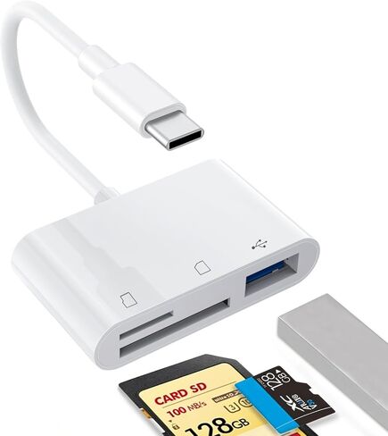 قطعة واحدة من قارئ بطاقات USB C إلى SD، قارئ بطاقات ذاكرة SD/TF/USB 3 في 1، متوافق مع iPhone15 16 17، لنقل الصور/الفيديو in Kuwait