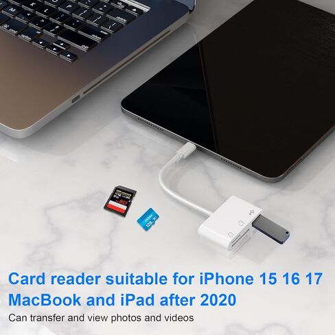 قطعة واحدة من قارئ بطاقات USB C إلى SD، قارئ بطاقات ذاكرة SD/TF/USB 3 في 1، متوافق مع iPhone15 16 17، لنقل الصور/الفيديو in Kuwait