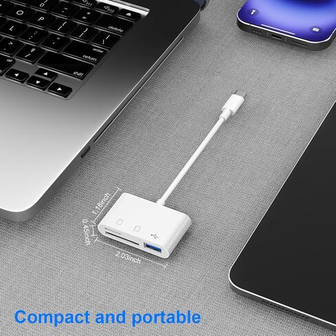 قطعة واحدة من قارئ بطاقات USB C إلى SD، قارئ بطاقات ذاكرة SD/TF/USB 3 في 1، متوافق مع iPhone15 16 17، لنقل الصور/الفيديو in Kuwait