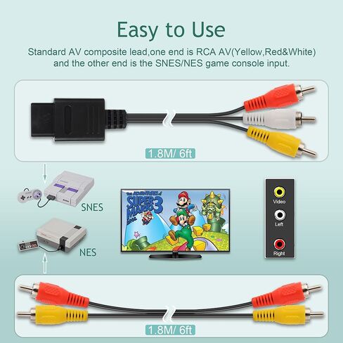 AC Power Supply & Audio Video RCA AV Cable Compatible with Super Nintendo SNES NES Systems Bundle Set, to External TV Screen Monitor in Saudi Arabia