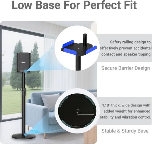 Heavy Duty Adjustable Speaker Stand for Bose S1 Pro & S1 Pro Plus, 22.6"-36.2" Height, ll-Metal Construction with Anti-Vibration Rubber Base, Floor Standing Mount for Home/Stage/DJ Use in Saudi Arabia