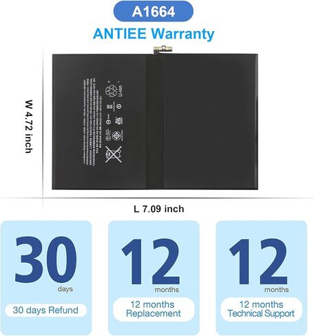 A1664 Tablet Battery for Apple iPad Pro 9.7" (2016, Wi-Fi/Cellular) A1673 A1674 A1675 020-00823 MLMW2LL/A MLN02LL/A MLMN2LL/A MLMV2LL/A MLMY2LL/A MLMQ2LL/A MM192LL/A MLMX2LL/A MLN12LL/A 7306mAh in Saudi Arabia