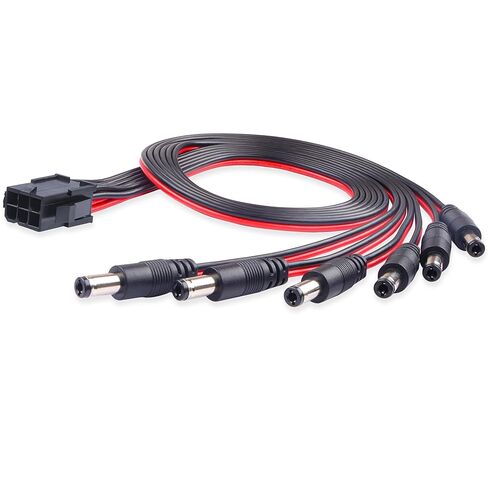 PC AXT 6-Pin Female 6 x DC 5521 Male Extension Cable 50cm Pure Copper 12V PSU Adapter Cable for Case Fans/LED Strips/Water Pump Power Supply in Saudi Arabia