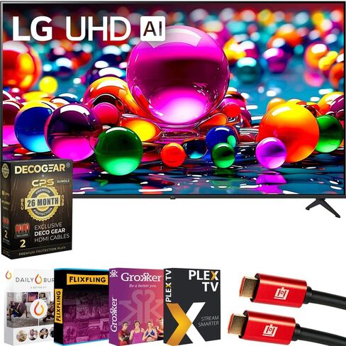 LG 50UA7700PUB 50 Inch UA77 LED AI 4K UHD Smart webOS TV (2025) Bundle with Premiere Movies Streaming, 6Ft HDMI Cable & Deco Gear CPS Exclusive 26 Month Protection Pack (BEACH-CPS-26M1000) in Saudi Arabia