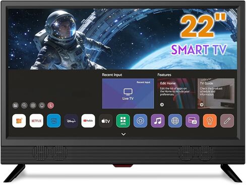 تلفزيون ذكي صغير مقاس 22 بوصة بدقة Full HD 1080p | تلفزيون ذكي للمطبخ، تلفزيون بشاشة مسطحة مع مكبرات صوت ستيريو مزدوجة عالية، عرض بزاوية 178 درجة وواي فاي (22 بوصة) in Kuwait