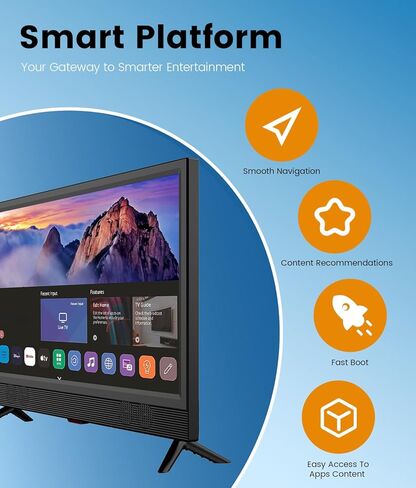 تلفزيون ذكي صغير مقاس 22 بوصة بدقة Full HD 1080p | تلفزيون ذكي للمطبخ، تلفزيون بشاشة مسطحة مع مكبرات صوت ستيريو مزدوجة عالية، عرض بزاوية 178 درجة وواي فاي (22 بوصة) in Kuwait