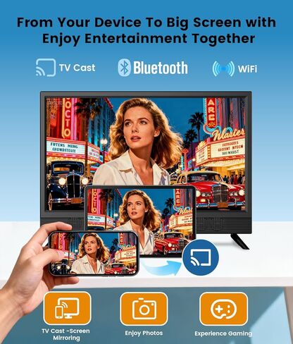 تلفزيون ذكي صغير مقاس 22 بوصة بدقة Full HD 1080p | تلفزيون ذكي للمطبخ، تلفزيون بشاشة مسطحة مع مكبرات صوت ستيريو مزدوجة عالية، عرض بزاوية 178 درجة وواي فاي (22 بوصة) in Kuwait