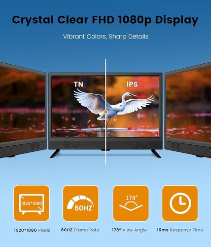 تلفزيون ذكي صغير مقاس 22 بوصة بدقة Full HD 1080p | تلفزيون ذكي للمطبخ، تلفزيون بشاشة مسطحة مع مكبرات صوت ستيريو مزدوجة عالية، عرض بزاوية 178 درجة وواي فاي (22 بوصة) in Kuwait