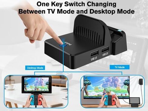 محطة إرساء تلفزيون VIXLW لجهاز نينتندو سويتش/OLED، محطة شحن تلفزيون محمولة مع محول HDMI 4K/منفذ بيانات من النوع C/منفذ USB 3.0، بديل لمنصة نينتندو سويتش الرسمية in Kuwait