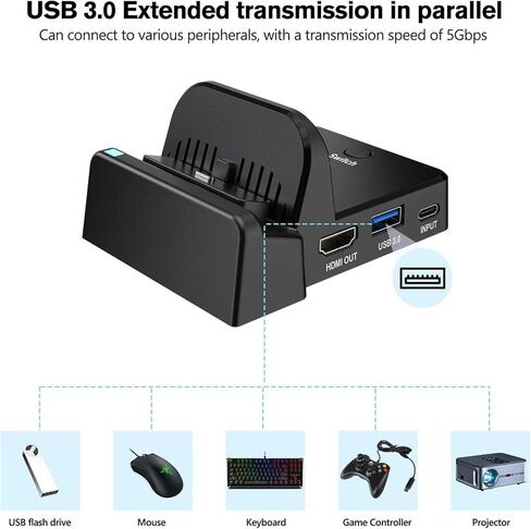 محطة إرساء تلفزيون VIXLW لجهاز نينتندو سويتش/OLED، محطة شحن تلفزيون محمولة مع محول HDMI 4K/منفذ بيانات من النوع C/منفذ USB 3.0، بديل لمنصة نينتندو سويتش الرسمية in Kuwait