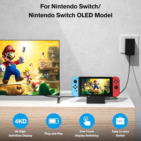 محطة إرساء تلفزيون VIXLW لجهاز نينتندو سويتش/OLED، محطة شحن تلفزيون محمولة مع محول HDMI 4K/منفذ بيانات من النوع C/منفذ USB 3.0، بديل لمنصة نينتندو سويتش الرسمية in Kuwait