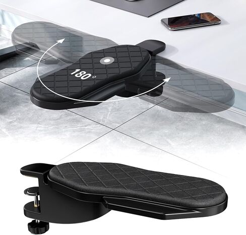 صينية تمديد مكتب CABTE Ergonomics، رف مسند ذراع للمعصم على الطاولة، دعم ذراع الكوع الدوار 180 درجة، صينية تمديد مكتب الكمبيوتر للمنزل والمكتب (أسود - دوار) in Kuwait