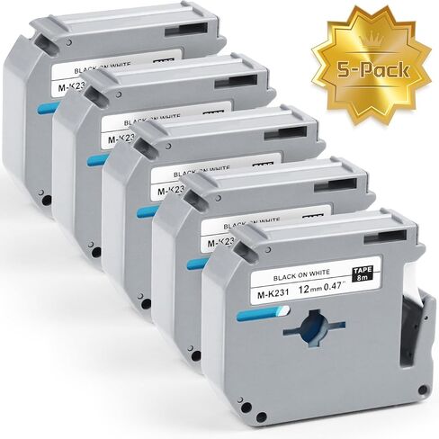 شريط صانع الملصقات M-K231 مقاس 12 مم 0.47 أبيض متوافق مع شريط Brother P-Touch M MK-231 لصانع الملصقات Brother PT-M95 PT-90 PT-85 PT-70BM PT-65 PT-45، 5 عبوات in Kuwait