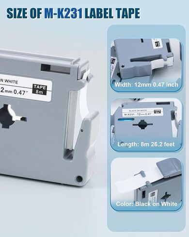شريط صانع الملصقات M-K231 مقاس 12 مم 0.47 أبيض متوافق مع شريط Brother P-Touch M MK-231 لصانع الملصقات Brother PT-M95 PT-90 PT-85 PT-70BM PT-65 PT-45، 5 عبوات in Kuwait
