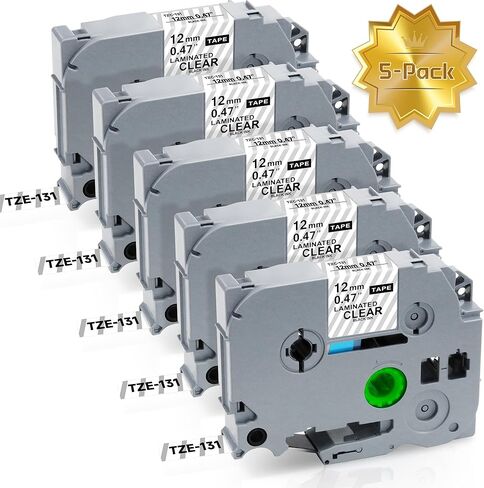 شريط صانع الملصقات TZe-131 12 مم 0.47 بديل لشريط الملصقات Brother P Touch 1/2 بوصة، أسود على شفاف Ptouch PTD220 PTD200 PTD210 PTD400AD PTH100 صانع الملصقات، 5 عبوات in Kuwait