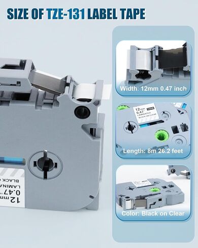 شريط صانع الملصقات TZe-131 12 مم 0.47 بديل لشريط الملصقات Brother P Touch 1/2 بوصة، أسود على شفاف Ptouch PTD220 PTD200 PTD210 PTD400AD PTH100 صانع الملصقات، 5 عبوات in Kuwait