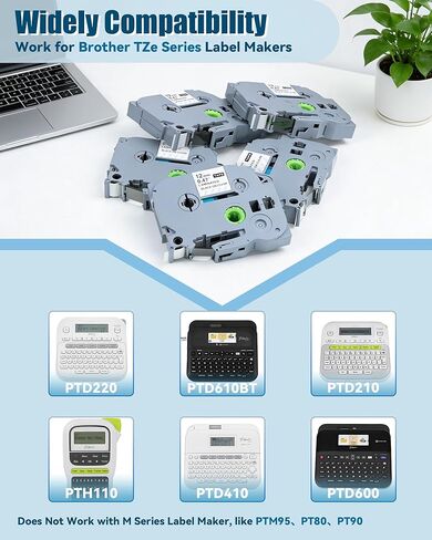 شريط صانع الملصقات TZe-131 12 مم 0.47 بديل لشريط الملصقات Brother P Touch 1/2 بوصة، أسود على شفاف Ptouch PTD220 PTD200 PTD210 PTD400AD PTH100 صانع الملصقات، 5 عبوات in Kuwait