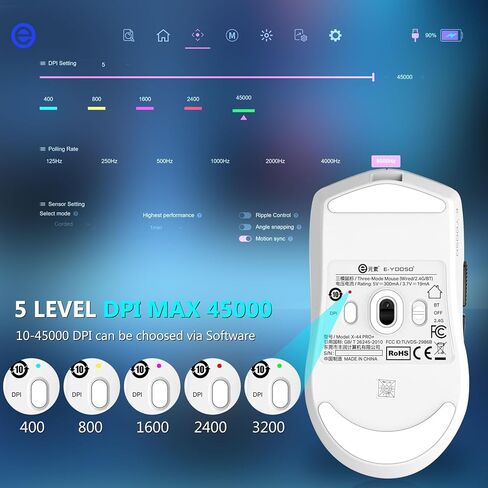 HUO JI E-YOOSO Wireless Gaming Mouse, 8KHz Polling Rate, 50–45000 DPI Adjustable, Bluetooth/2.4G/USB-C Wired, Ultralight 50g, 5 Programmable Buttons, Rechargeable, for PC/Mac/Linux/Xbox – White in Saudi Arabia