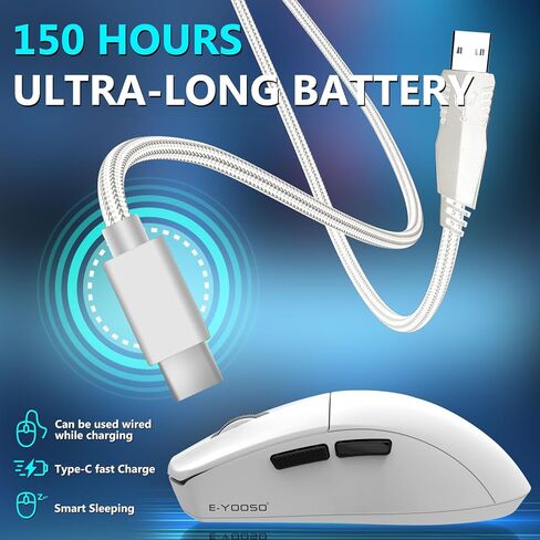 HUO JI E-YOOSO Wireless Gaming Mouse, 8KHz Polling Rate, 50–45000 DPI Adjustable, Bluetooth/2.4G/USB-C Wired, Ultralight 50g, 5 Programmable Buttons, Rechargeable, for PC/Mac/Linux/Xbox – White in Saudi Arabia