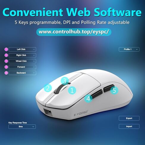 HUO JI E-YOOSO Wireless Gaming Mouse, 8KHz Polling Rate, 50–45000 DPI Adjustable, Bluetooth/2.4G/USB-C Wired, Ultralight 50g, 5 Programmable Buttons, Rechargeable, for PC/Mac/Linux/Xbox – White in Saudi Arabia