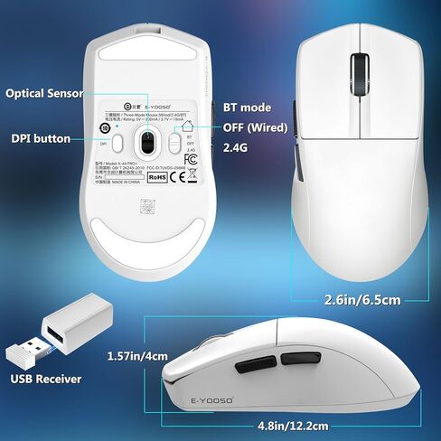 HUO JI E-YOOSO Wireless Gaming Mouse, 8KHz Polling Rate, 50–45000 DPI Adjustable, Bluetooth/2.4G/USB-C Wired, Ultralight 50g, 5 Programmable Buttons, Rechargeable, for PC/Mac/Linux/Xbox – White in Saudi Arabia