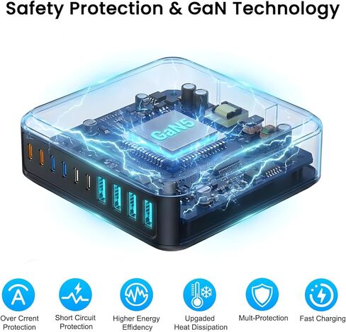 USB C Charging Station, 500W USB C Charger Block 10 Port Fast Charger 100W PD USB-C Charging Station Hub for MacBook Pro/Air/iPad Pro/iPhone 17e/17/16/15/14/13/Pro Max/Samsung Galaxy Note (Black) in Saudi Arabia