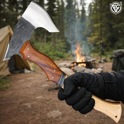 مجموعة سكين رمي فأس توماهوك وسكين بوشكرافت من EdgeLandKnives®، فأس رمي توماهوك شديد التحمل من الفولاذ D2 ومجموعة سكاكين بوشكرافت مع غمد جلدي، مجموعة مثالية للرجال في الهواء الطلق EL90 in Kuwait