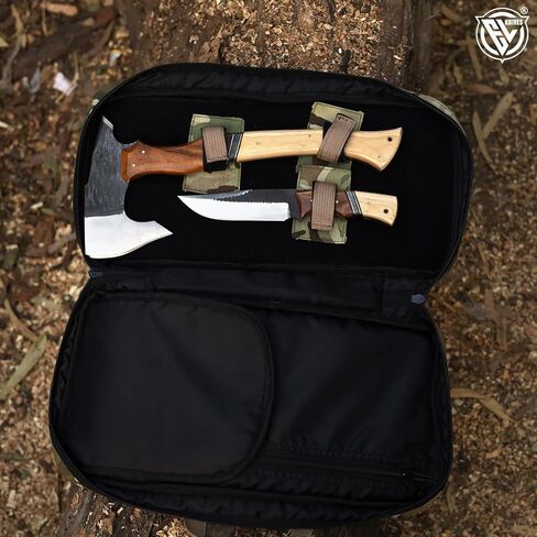 مجموعة سكين رمي فأس توماهوك وسكين بوشكرافت من EdgeLandKnives®، فأس رمي توماهوك شديد التحمل من الفولاذ D2 ومجموعة سكاكين بوشكرافت مع غمد جلدي، مجموعة مثالية للرجال في الهواء الطلق EL90 in Kuwait
