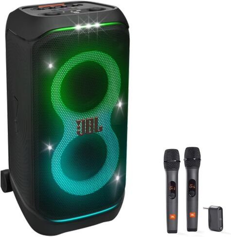 JBL PartyBox Stage 320 Portable Party Speaker with Wireless Two Microphone System (Black) in Saudi Arabia