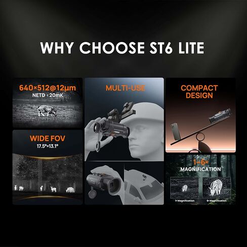 منظار RIX Stride ST6 Lite 640 أحادي حراري - مثبت على خوذة 1x، رؤية ليلية مدمجة ومتعددة الاستخدامات، استخدام محمول باليد والمركبة، مجال رؤية واسع in Kuwait
