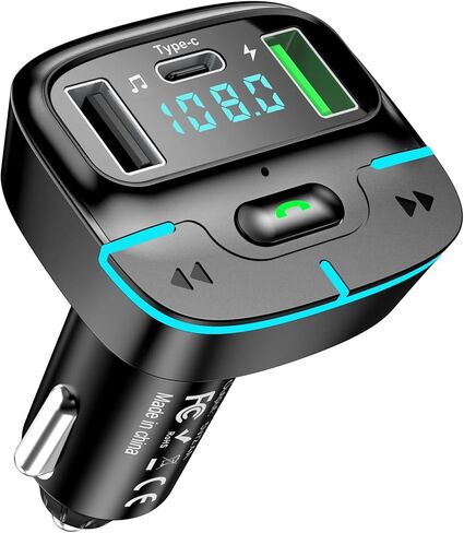محول سيارة بلوتوث، محول راديو لاسلكي USB C شاحن سيارة جهاز إرسال MP3 FM، يدعم قرص U/الاتصال بدون استخدام اليدين in Kuwait