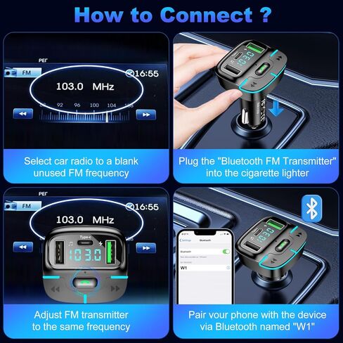 محول سيارة بلوتوث، محول راديو لاسلكي USB C شاحن سيارة جهاز إرسال MP3 FM، يدعم قرص U/الاتصال بدون استخدام اليدين in Kuwait