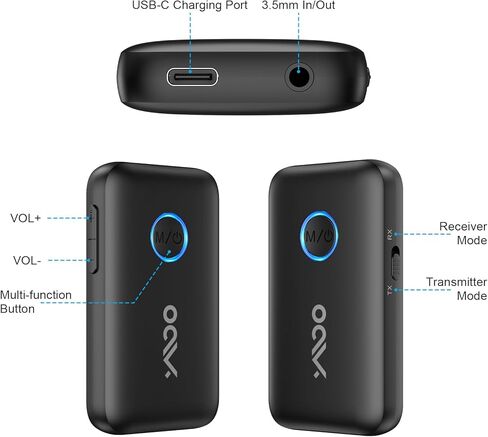 محول بلوتوث بالطائرة من YMOO لأجهزة AirPods، وجهاز استقبال إرسال بلوتوث للتلفزيون، مع خاصية aptX التكيفية وزمن الاستجابة المنخفض، ومحول صوت لاسلكي Aux 3.5 مم لسماعتين، وأساسيات السفر بالطائرة in Saudi Arabia