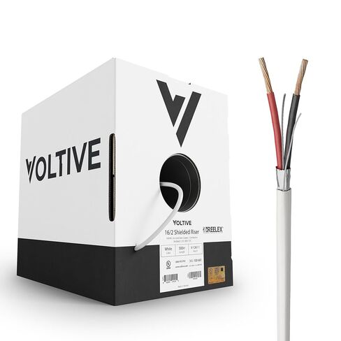 سلك جهد منخفض محمي 16/2، Riser CL3R، أبيض، 500 قدم - 16AWG، 2 موصلات، درع عام، نحاس عاري مجدول، مدرج في قائمة UL - V-1261-1 in Kuwait