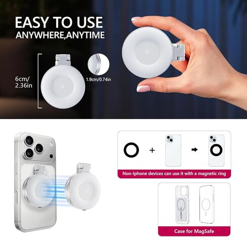 ضوء سيلفي مغناطيسي لهاتف iPhone، ضوء حلقة للهاتف قابل لإعادة الشحن، حلقة سيلفي LED بزاوية 360 درجة مع مرآة لصور السيلفي/التصوير الفوتوغرافي/المكياج/تيك توك/مكالمات تكبير/مؤتمرات الفيديو in Kuwait