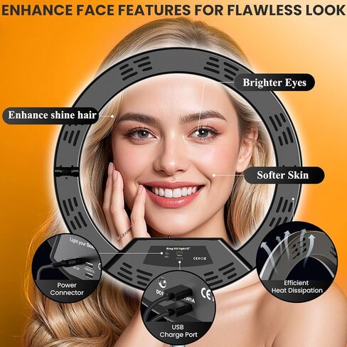 22" Foldable Ring Light with Stand 75" Tripod & Lockable Wheel/LED Display, for Live Tattoo Makeup Video Recording Barber Photography in Saudi Arabia