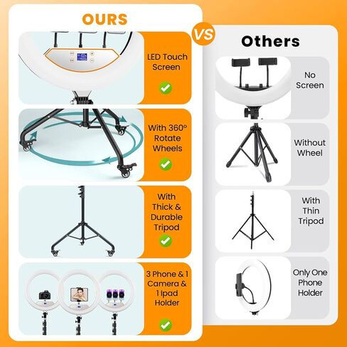 22" Foldable Ring Light with Stand 75" Tripod & Lockable Wheel/LED Display, for Live Tattoo Makeup Video Recording Barber Photography in Saudi Arabia