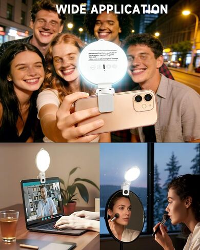 ضوء حلقة سيلفي لهاتف iPhone والكمبيوتر المحمول والكاميرا، 3 أوضاع ألوان بمشبك LED للهاتف، مصباح فيديو محمول قابل لإعادة الشحن يدور 360 درجة لـ TikTok، Vlog، Zoom Meeting، المكياج، المؤثرين، المبدعين in Kuwait