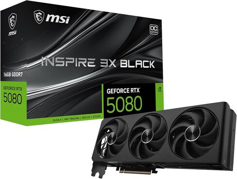 msi Gaming RTX 5080 16G Inspire 3X OC Black Graphics Card (16GB GDDR7, 256-bit, Extreme Clock 2655 MHz, DisplayPort x 3 2.1a, HDMI 2.1b, NVIDIA Blackwell Architecture) in Saudi Arabia