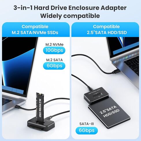 M2 NVMe SATA SSD قارئ القرص الصلب USB 3.2 Gen 2 10Gbps قارئ SSD خارجي لـ 2.5 بوصة HDD SSD M.2 NVMe SATA (M Key&M+B Key)، أحجام الدعم 2230 2242 2260 2280 22110 in Kuwait