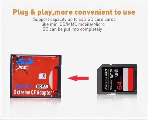SD SDHC SDXC to CF Type I Compact Flash Memory Card Extreme Adapter Reader in Saudi Arabia