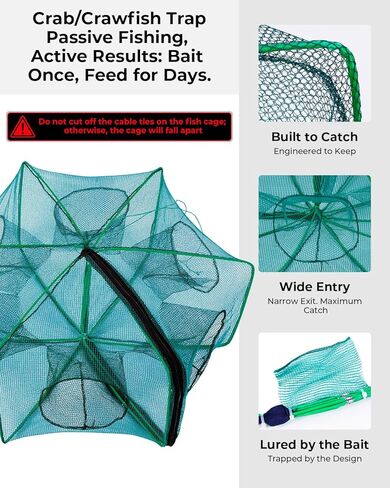 3 Pack Collapsible Hexagon Crab Trap, Cylindrical Crawfish & Bait Trap 12"x21" with 1" Entry Holes, Lobster Shrimp Minnow Net, Portable Foldable Galvanized Steel Traps in Saudi Arabia