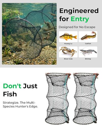 3 Pack Collapsible Hexagon Crab Trap, Cylindrical Crawfish & Bait Trap 12"x21" with 1" Entry Holes, Lobster Shrimp Minnow Net, Portable Foldable Galvanized Steel Traps in Saudi Arabia