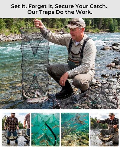 3 Pack Collapsible Hexagon Crab Trap, Cylindrical Crawfish & Bait Trap 12"x21" with 1" Entry Holes, Lobster Shrimp Minnow Net, Portable Foldable Galvanized Steel Traps in Saudi Arabia