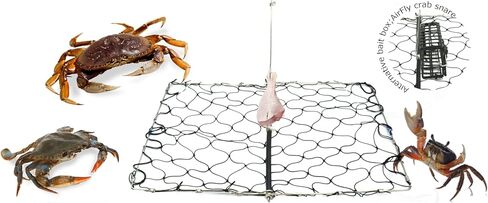 AirFly Foldable Castable Crab Trap - Crab Hawk & Crab Jaw Star Trap with Bait Clip - Portable Fishing Rod Crab Pot for Blue Crabs & Dungeness - Designed in USA in Saudi Arabia