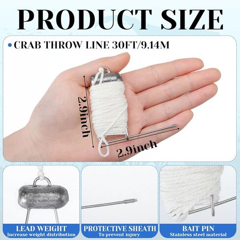SATINIOR 10 Pack Crab Throw Line Length 30ft/9.14m with 4oz Lead Weight with 1 Dungeness Gauge Measure Ruler Crab Throw Line Kit for Catching in Saudi Arabia