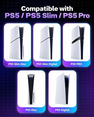 حامل جداري لوحدة تحكم PS5/PS5 Slim/PS5 Pro، محطة شحن وحدة تحكم مزدوجة مع حامل سماعة رأس، قاعدة إضاءة RGB، متوافقة مع الأقراص والإصدارات الرقمية، منظم ألعاب موفر للمساحة in Saudi Arabia
