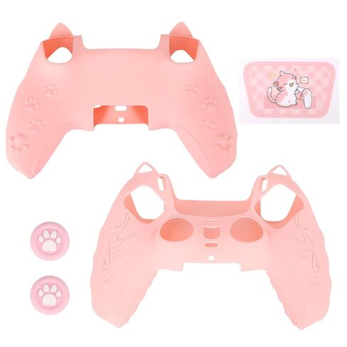 Pink Controller Skin Set for PS5, Cute Cat Paw Anti-Slip Silicone Cover Case for PS5 Wireless Controller Accessories Protective Shell with Thumb Grips & Touchpad Sticker, Girls Gamer Gifts in Saudi Arabia