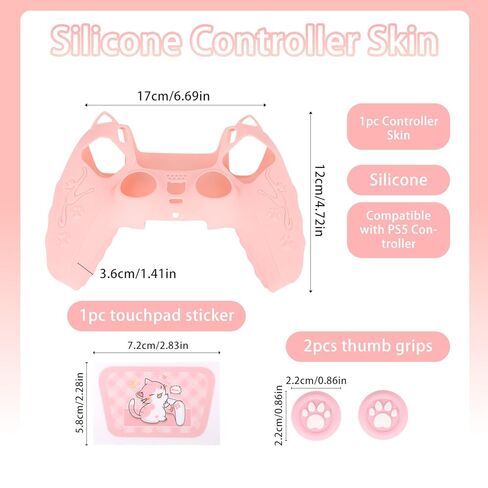 Pink Controller Skin Set for PS5, Cute Cat Paw Anti-Slip Silicone Cover Case for PS5 Wireless Controller Accessories Protective Shell with Thumb Grips & Touchpad Sticker, Girls Gamer Gifts in Saudi Arabia
